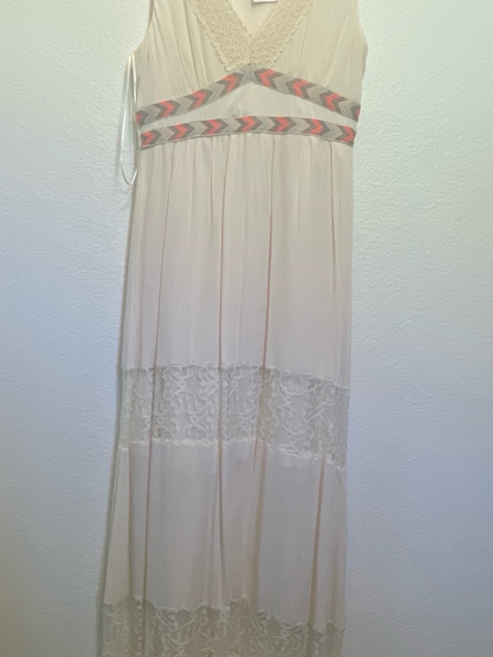 Flying Tomato Cream Maxi Dress with Coral and Gray Chevron Trim